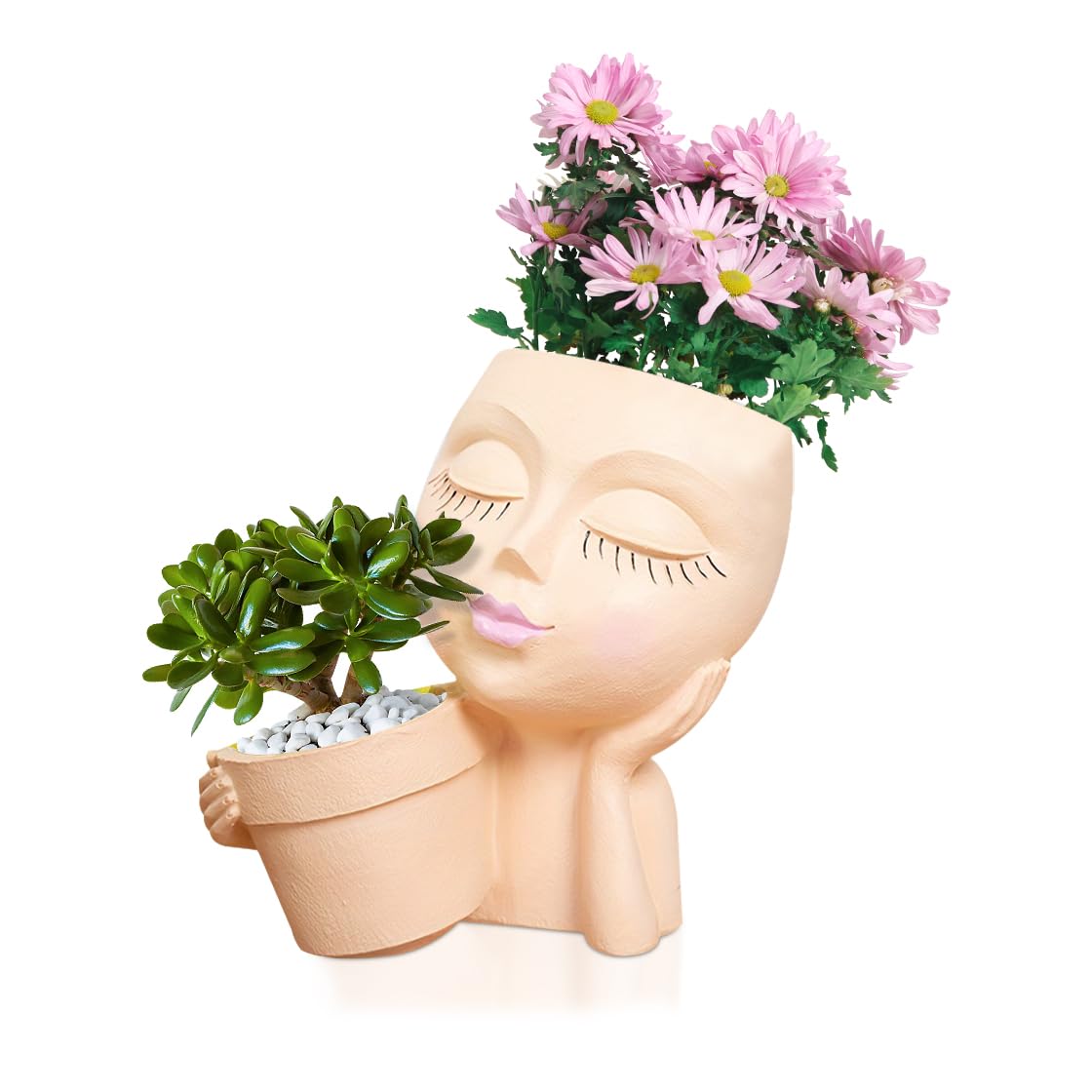 HyzaPhix Face Planter Pot, Cute Plant Pot Lady Face Succulent Planter Funny Flower Pots Head Planter for Living Room, Home Decor Indoor for Live Plants (yellow)