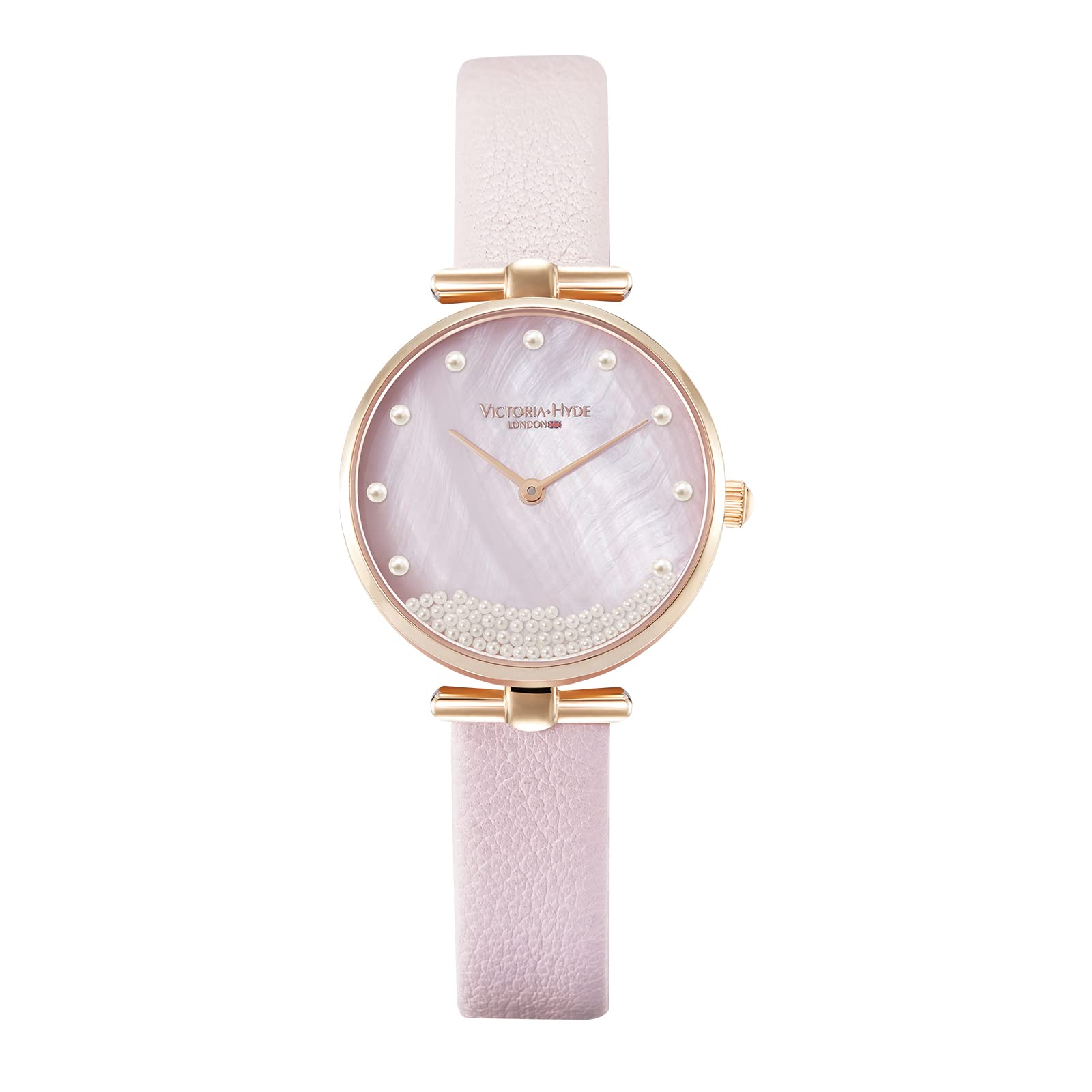VICTORIA HYDE Women's Analogue Quartz Watch with Mother of Pearl Dial Wrist Watch Bangle Set (Pink)