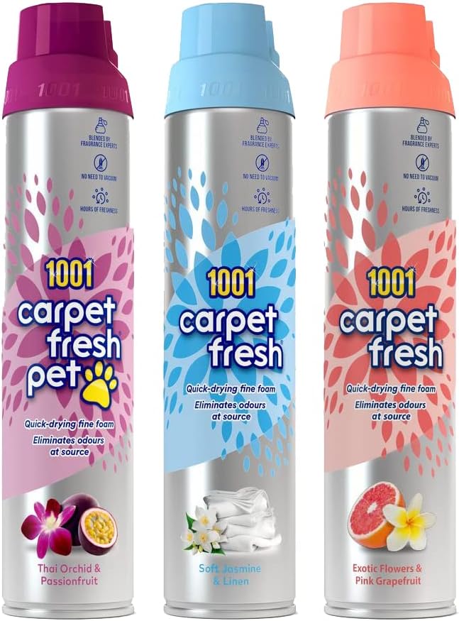 1001 Carpet Fresh Mixed Triple Pack Brand New Odour Remover Foam