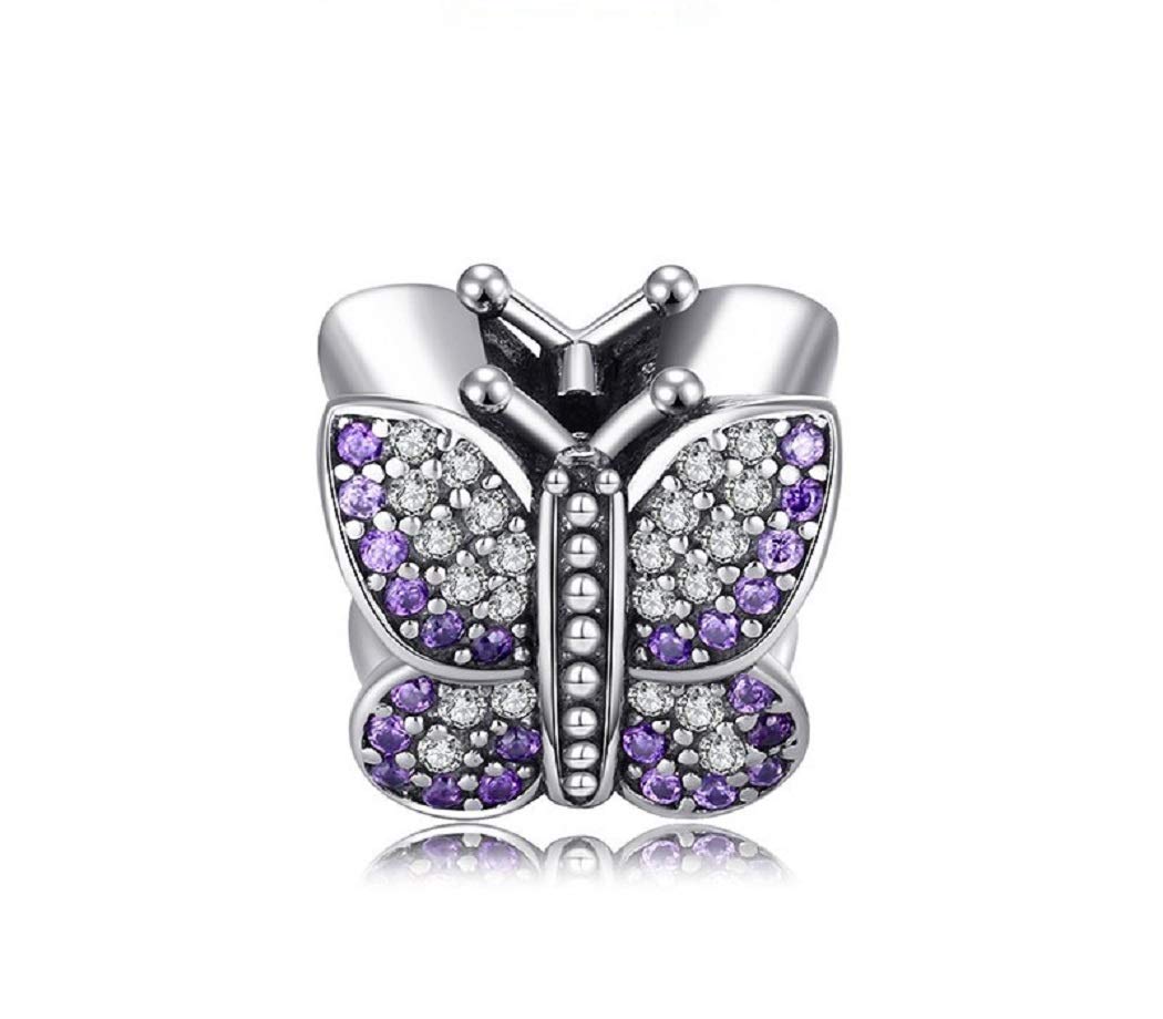FeatherWish Purple Butterfly Insect Animal Charm Fits And Compatible With Pandora Bracelets Gift For Birthday Friend Mum Sister Wife Christmas Family Daughter