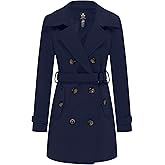 wantdo Women's Double Breasted Pea Coat Winter Mid-Long Trench Coat with Belt