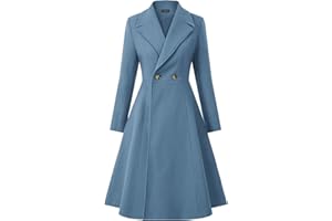 CURLBIUTY Women's Pea Coat Double Breasted A Line Long Trench Coat Winter Dress Coat with Pockets