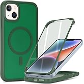 CoozCase for iPhone 14 Case with Built-in Screen Protector Anti-Scratch,for Apple iPhone 13 Protective Phone Cases,Compatible with MagSafe for Men Women-Dark Green
