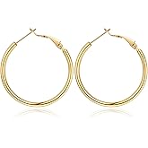 Jewlpire 14K Gold Plated 925 Sterling Sliver Post Hoop Earrings, 2MM Thick Hoop earrings Lightweight Large Hoop Earrings for Women Trendy 20/30/40/50/60/70mm
