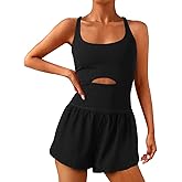 Wenlia Women Workout Romper Onesie with Padded Bras Sleeveless One Piece Outfits Shorts Atheletic Running Jumpsuit Clothes