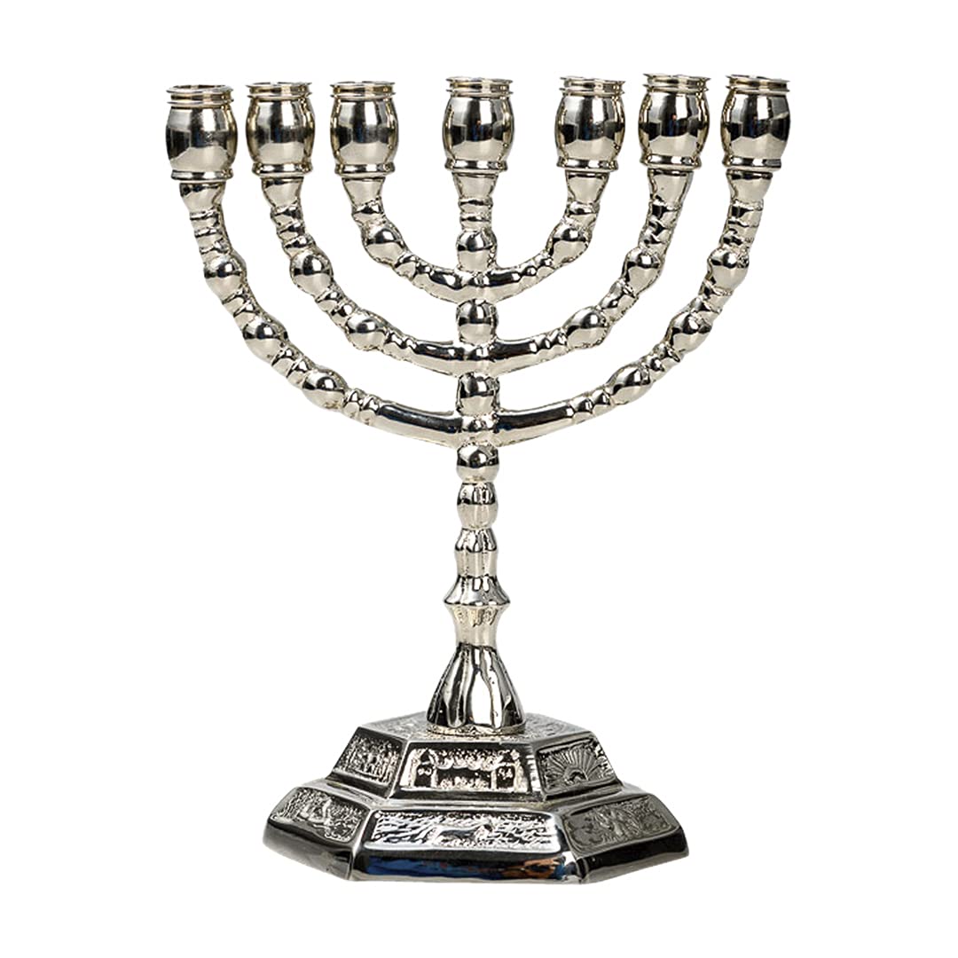 NKlaus Menorah candlestick solid brass nickel plated height 13cm candle holder handmade 10902