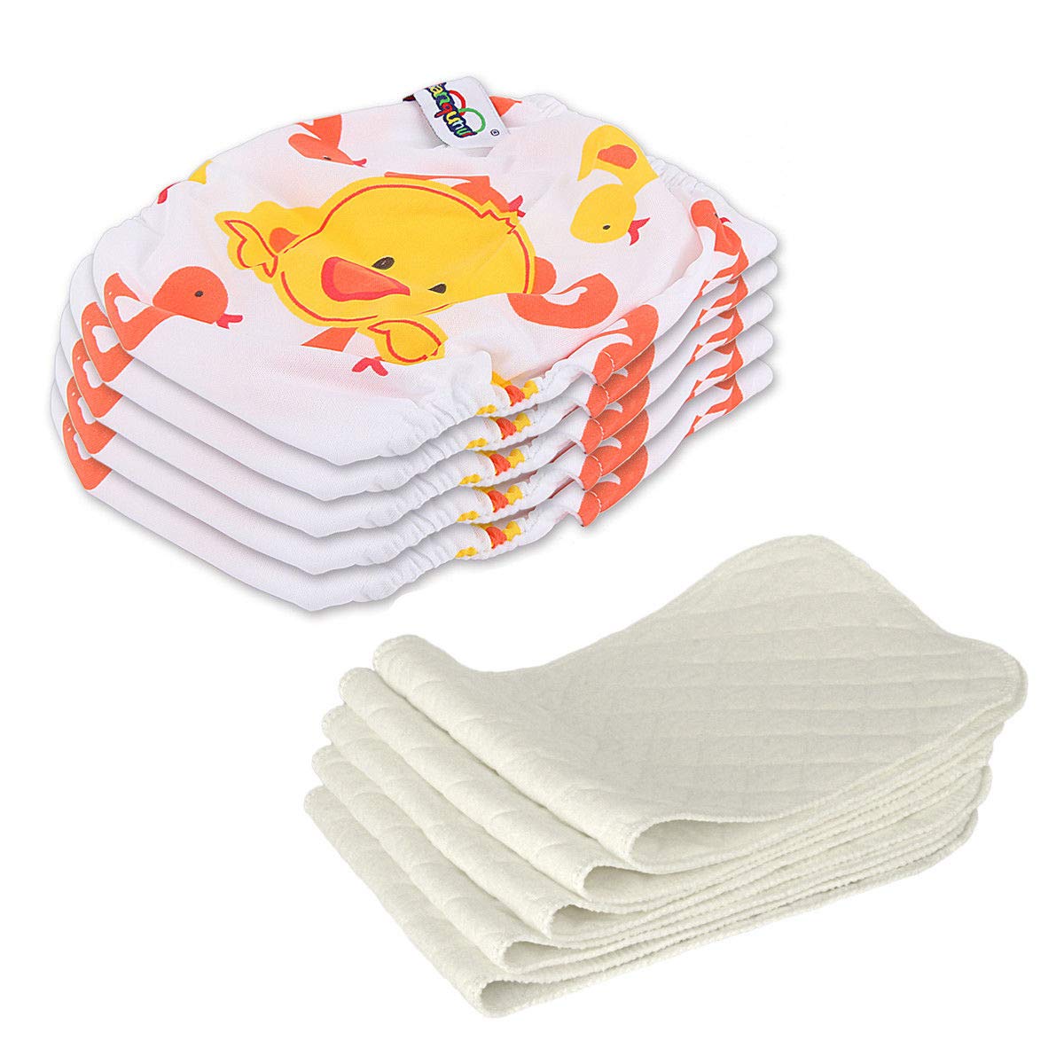 5 PCS+5 INSERTS Cloth Diapers lot Nappies Adjustable Reusable For Baby Newborn (Duck)