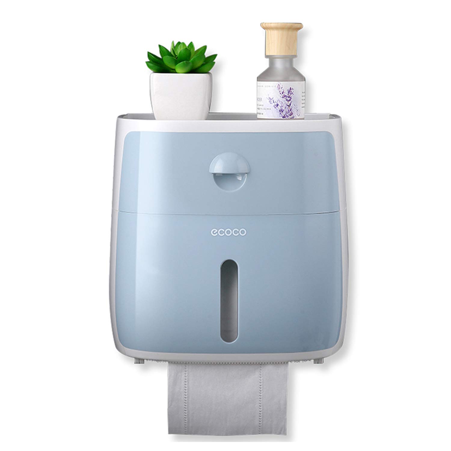 Meiyijia Toilet Roll Holder,Self Adhesive, Wall Mount Toilet Roll Holder,with Waterproof and dust Cover,with Storage Box,Be Applicable Roll Paper,Fold Paper Towel Multifold Paper Towel Dispenser,blue