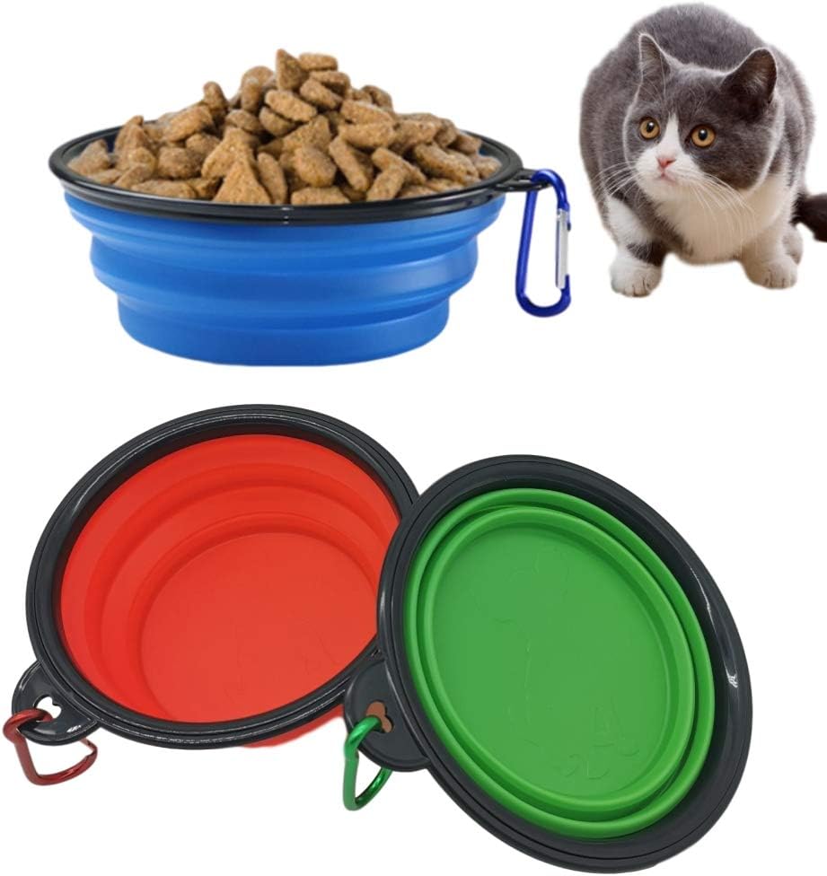 Pet Supplies : Collapsible Dog Bowl for Travel Foldable Expandable Cup Dish for Food or Water, Portable Dog Bowl Durable and Reusable for Pet Cat, Food Safe Silicone Lightweight & Leak-Proof, Free Carabiner 3-Pack : 