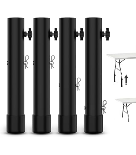 Folding Table Leg Extenders – Heavy Duty Steel – 2/4 Adjustable Height Levels – 7.87″ Or 17.32″ Options – For Straight & Bent Legs – 4-Pack With Bolts
