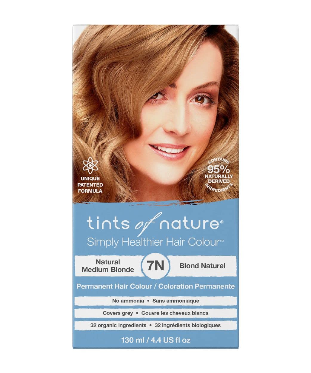 Tints of Nature 7N Natural Medium Blonde Permanent Hair Dye, Nourishes Hair and Covers Greys, Ammonia-Free, 130ml