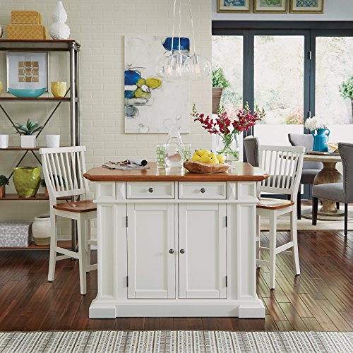Americana White And Distressed Oak Kitchen Island And Stools By