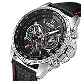 MEGIR Fashion Design Mens Watch with 3eye Decoration Dials and Nail Scale Quartz (Black)