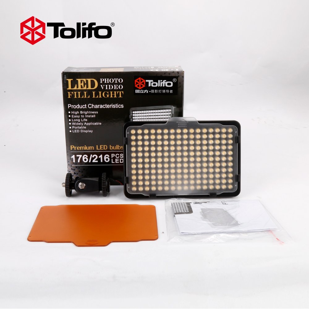 Tolifo Pt-176s 176 Ultra Thin Led Video Light Panel Dimmable Digital Camera Camcorder Video Light with Color Filters for Studio Lighting