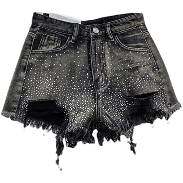 Rhinestone Shorts ハーフデニム y2k American Cross Rhinestone