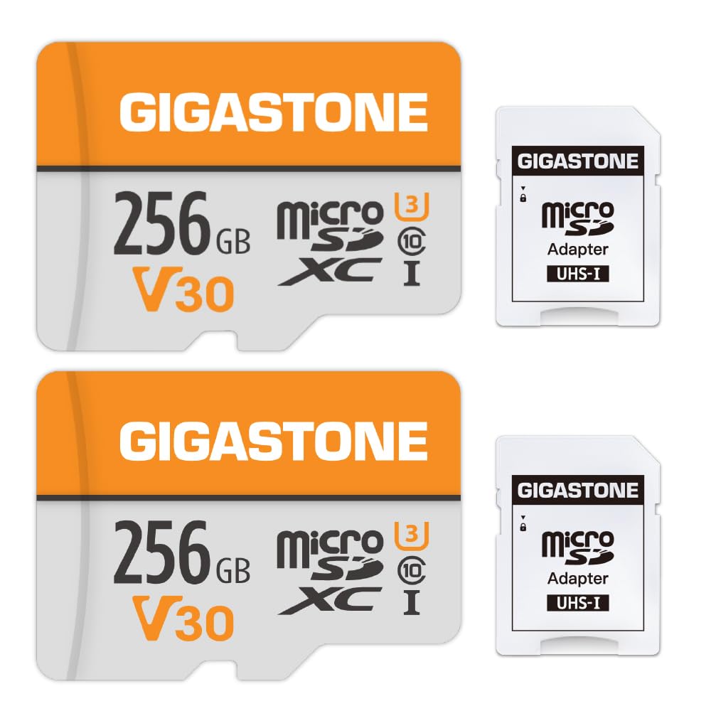 Gigastone 256GB 2-Pack Micro SD Card, 4K Video Pro, Surveillance, Security Camera, Action Camera, Drone, 100MB/s MicoSDXC Memory Card UHS-I V30 Class 10