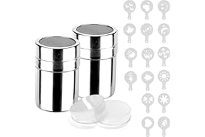HONGLIANG 2 Pack Powdered Sugar Shaker Duster 16 Coffee templates,Mesh Stainless Steel Flour Duster for Baking, Cinnamon & Cocoa with Leak-Proof Lids
