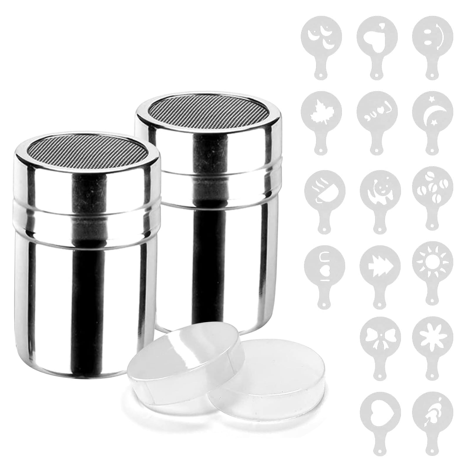 Photo 1 of 2 Pack Powdered Sugar Shaker Duster 16 Coffee templates,Mesh Stainless Steel Flour Duster for Baking, Cinnamon & Cocoa with Leak-Proof Lids