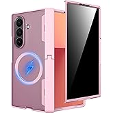 Miimall Magnet Case for Samsung Galaxy Z Fold 7, Built in Kickstand [Privacy Screen Protector] [Magnetic Hinge Protection] Military Grade&Wireless Charging Cover for Galaxy Z Fold 7 2025, Pink