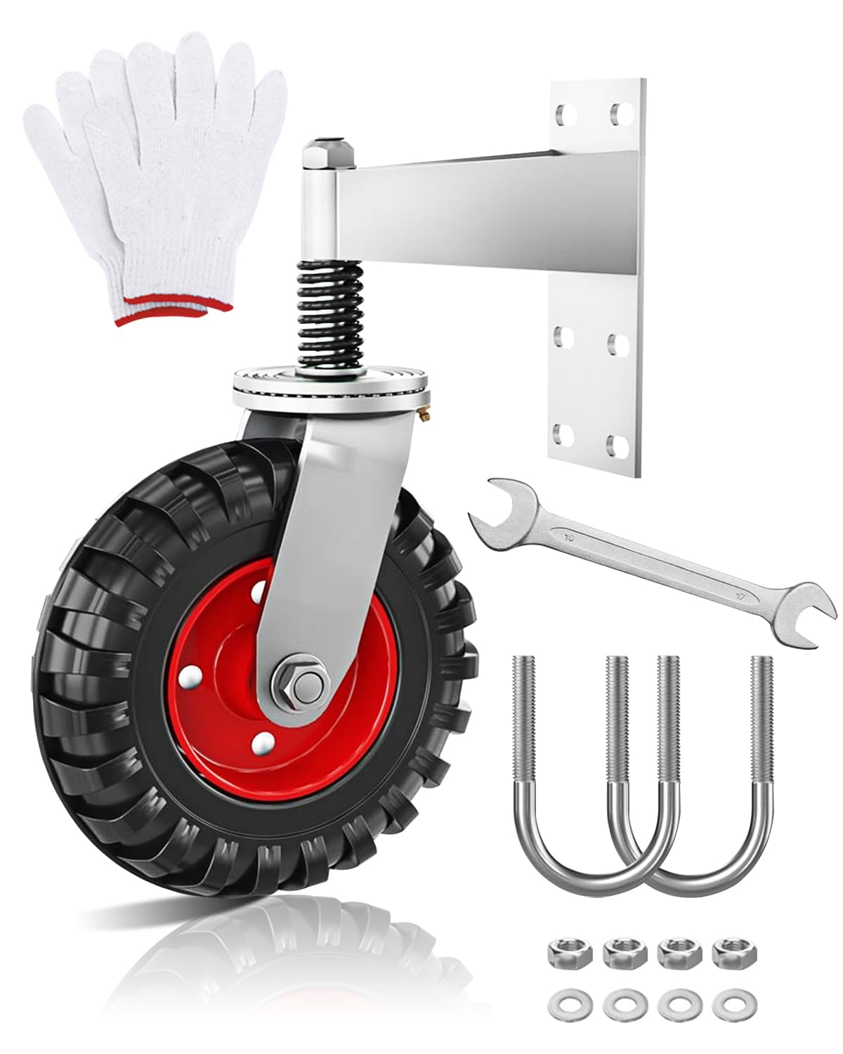 Photo 1 of 8 Inch Gate Wheel, Heavy Duty 600LB Capacity for Metal Tube Gate, Spring-Loaded Gate Caster Wheel with 360° Rotation, Easy Install with Screws & Wrench 1 Pack Red