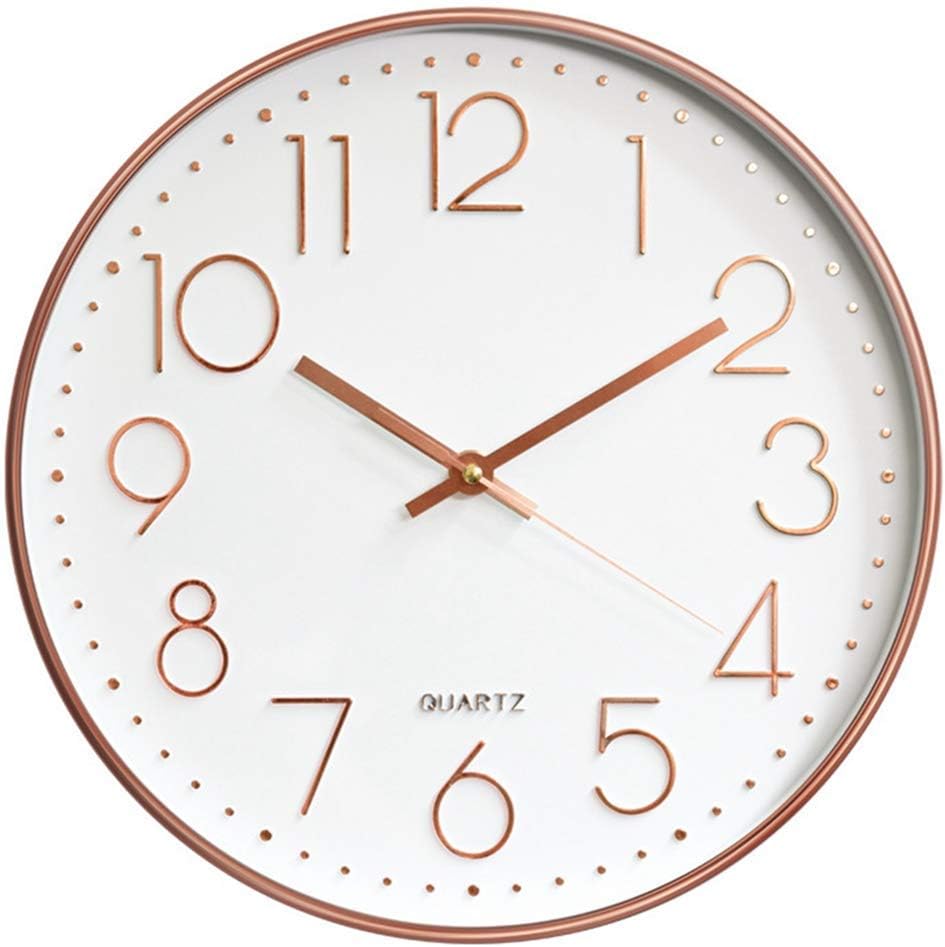Eastery Wall Clock Silent Not Ticking 10 Inch Quartz Decorative Battery Simple Style Powered Wall Clock For Living Room Home Office School Rose Gold (Color : Roségold, Size : Size)
