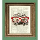 Hedgehog Smarty Pants Hedge hog with red glasses illustration beautifully upcycled dictionary page book art print