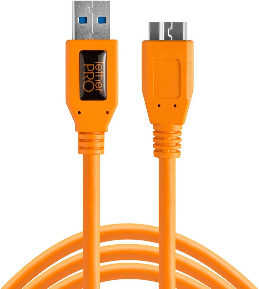 TetherPro Tether Tools USB 3.0 Male Type-A to USB 3.0 Micro-B Cable, 1', Orange