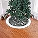 Interlink-UK 37Inch Silver Christmas Tree Skirt Luxury Faux Fur with Snow Xmas Tree Skirt Wonderful Time for Christmas Home Decorations