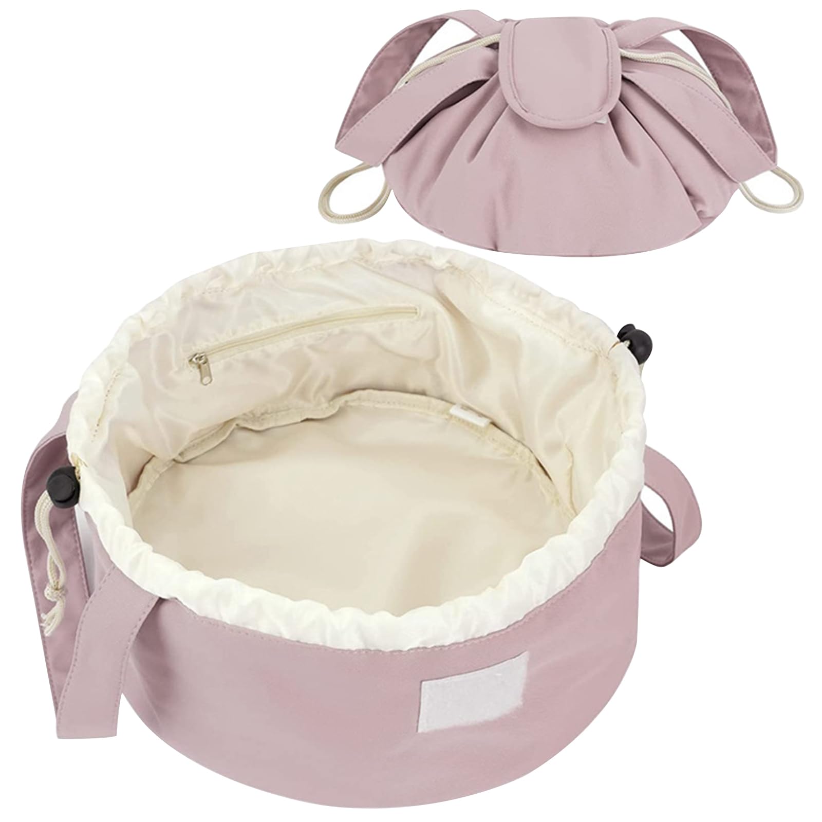 HTTDSLF Pink Drawstring Makeup Bag, Flat Lay Cosmetic Organizer, Travel Toiletry Bag, Magic Cosmetic Pouch, Lazy Drawstring Makeup Bag