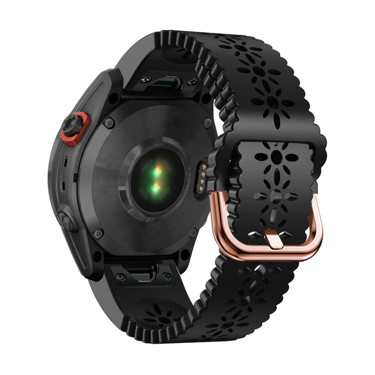 YOOSIDE Quick Fit 20mm Silicone Watch Strap Compatible with Garmin Instinct 2S/ Fenix 7S/ Fenix 6S/ Fenix 5S, Soft Lace Silicone Sport Hollowed out Slim Wrist Bands for Descent Mk2S (Black)