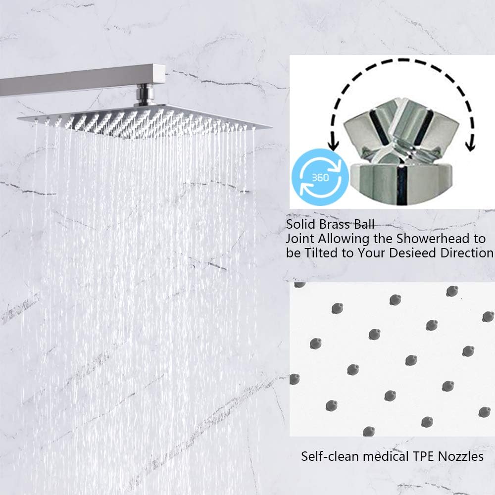 Rugus Shower System，Luxury Rain Mixer Shower Tub Spout Combo Set Wall Mounted Rainfall Shower Head System，10 Inch Square Rain Shower Head, Brushed Nickel Shower faucet rough-in valve body and trim - - 