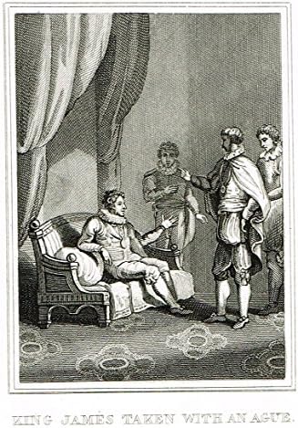 Miniature History of England - KING JAMES TAKEN WITH AN AGUE - Copper Engraving - 1812