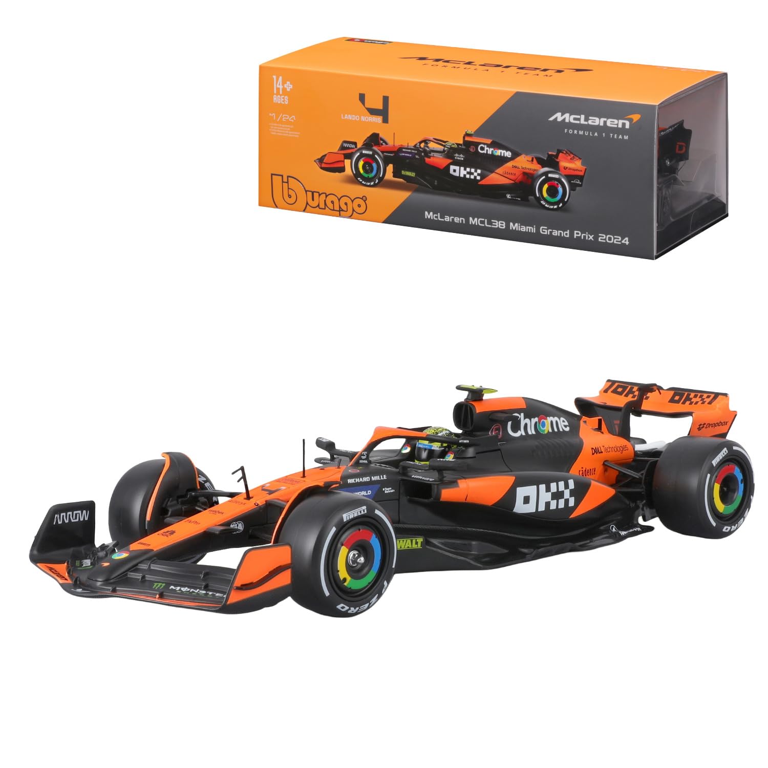 Photo 1 of Bburago 1:24 2024 Race McLaren MCL38 with Helmet, Norris #4