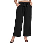 SEKINO Women's Plus Size Wide Leg Pants Loose Casual Flowy Pants Adjustable Knot Belted Lounge Beach Pants with Pockets