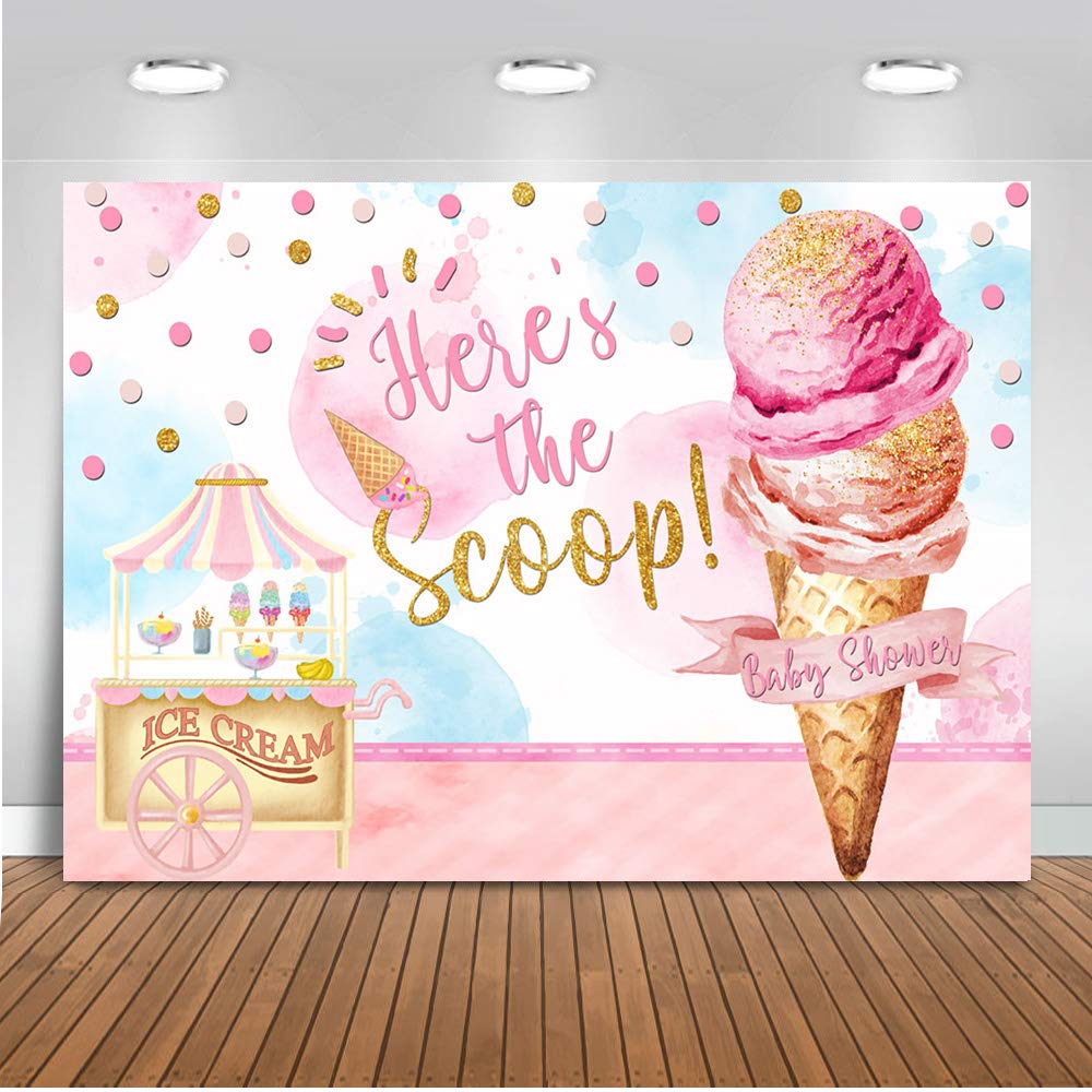 Buy Moca Ice Cream Parlor Baby Shower Backdrop Here's The Scoop