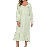 Viakeo 100% Cotton Nightgowns For Women Victorian Night Gown Long Sleeve House Dress With Pockets S-3XL