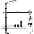 NEEWER TL253A+DS001 Table Camera Tripod with 2 Telescopic Arms, Phone Holder, Ball Heads, Screw Adapter, Table Light Stand for Camera, Mobile Phone, Webcam, Ring Light