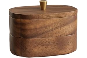 Generic Acacia Wood Qtip Holder Jars with Lids Floss Pick Storage Jars Multifunctional for Bathroom Countertop Vanity Storage
