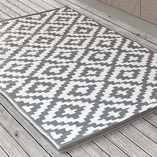 Green Decore Lightweight Outdoor Reversible Plastic Rug Nirvana, Grey