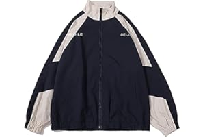 Wyeysyt Women's Y2k Jacket Zip Up Lightweight Windbreaker Jacket Varsity Oversized Sport Jacket Y2k Clothing 90s Jacket