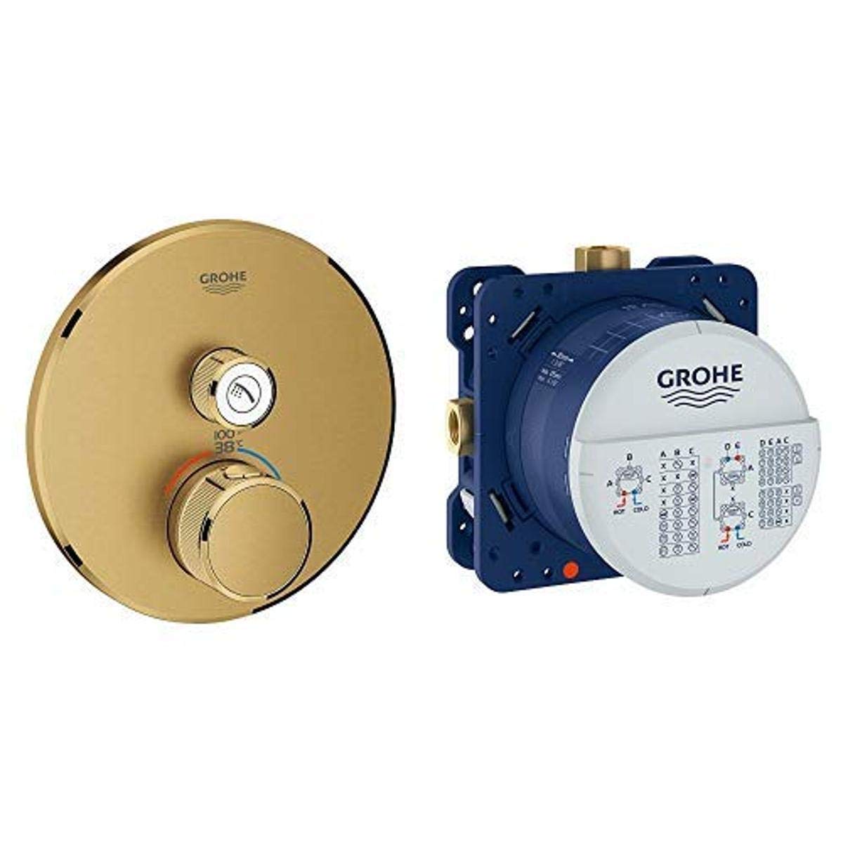 Grohe 29136GN0 Grohtherm Single Function Smart Thermostatic Trim With Control Module in Brushed Cool Sunrise with Rapido Smartbox Universal Rough-In