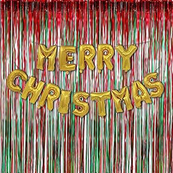 4 Pack Christmas Decoration Backdrop,3 ft x 6 ft Red and Green Foil Fringe Curtains Tinsel Curtain ,16