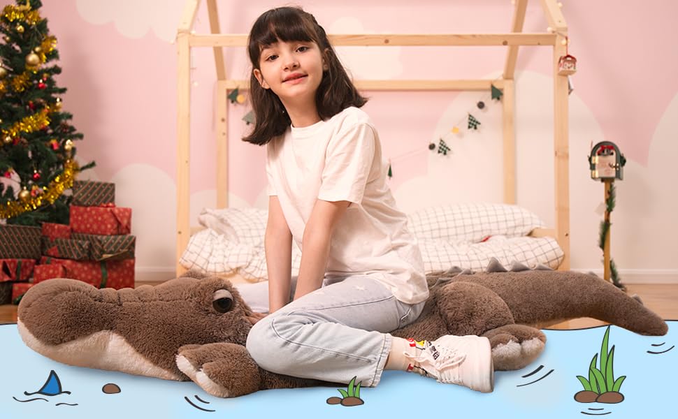 MorisMos 170cm lang riesen Krokodil Kuscheltier XXL, weich groß Aligator Stofftier Plüschtier,Plüsch Crokdil Spielzeug Kissen, crocodileteddy Geschenk Kinder Mädchen Baby 8