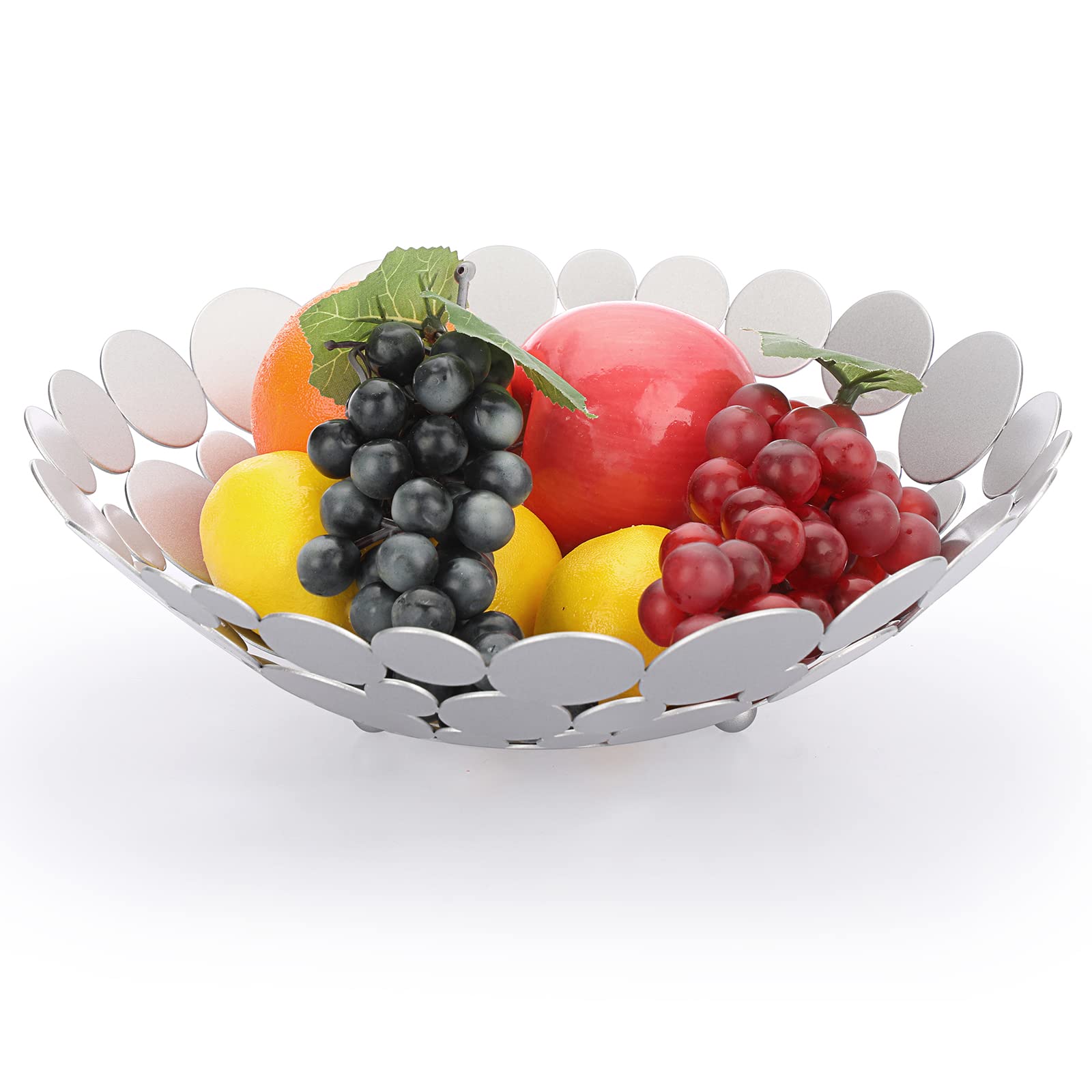 IGNPION Countertop Fruit Holder Basket - Metal Storage Bowl for Kitchen & Dining Table Display - Bread Vegetable Stand, Silver