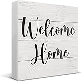 Welcome Home Sign - Housewarming Gifts for Women Men - Family Quote Welcome to Our Home Wooden Sign for Desk Table Shelf Wall Decor 5 X 5 Inch