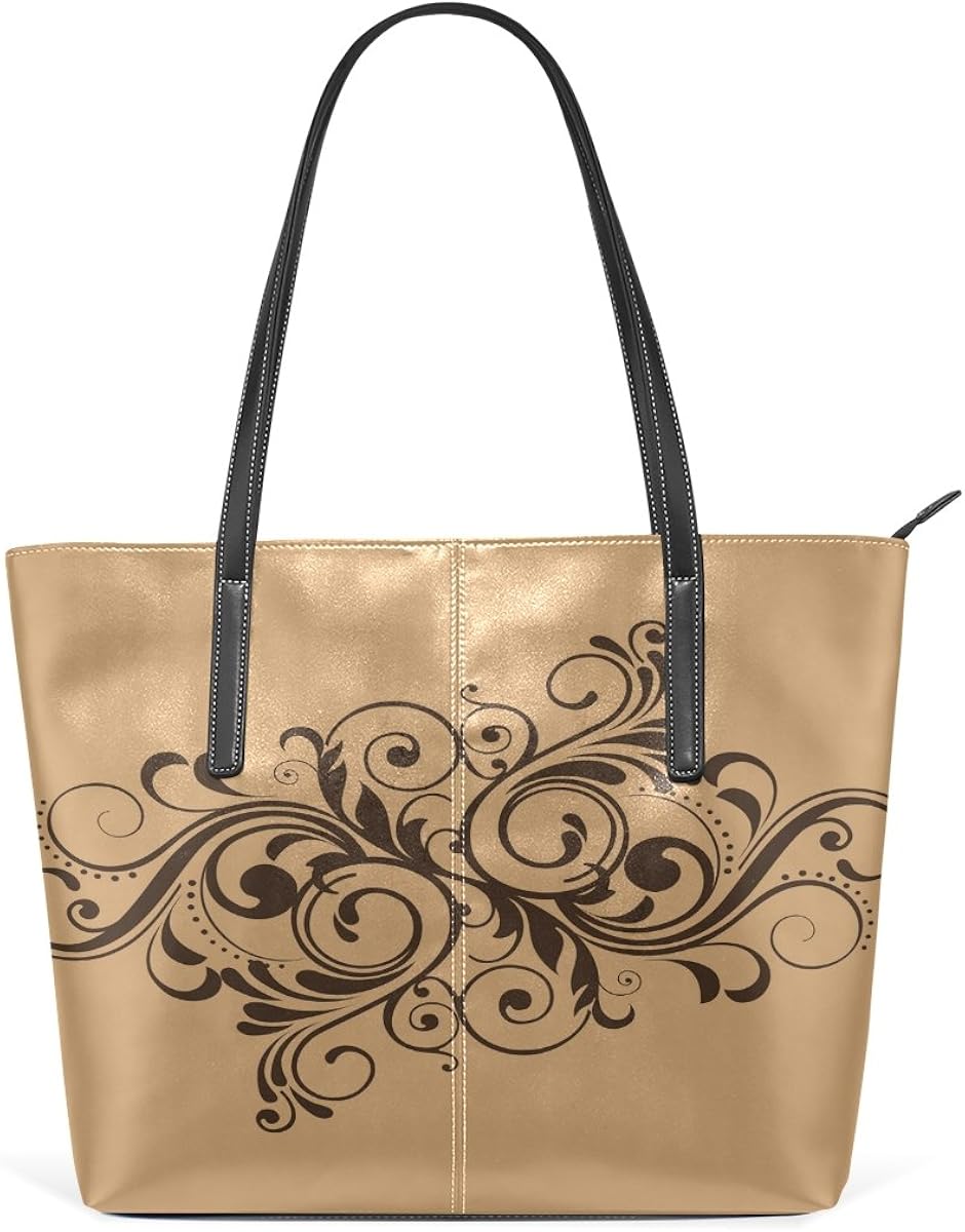 Womens Leather Top Handle Shoulder Handbag Flower Pattern Large Work Tote Bag