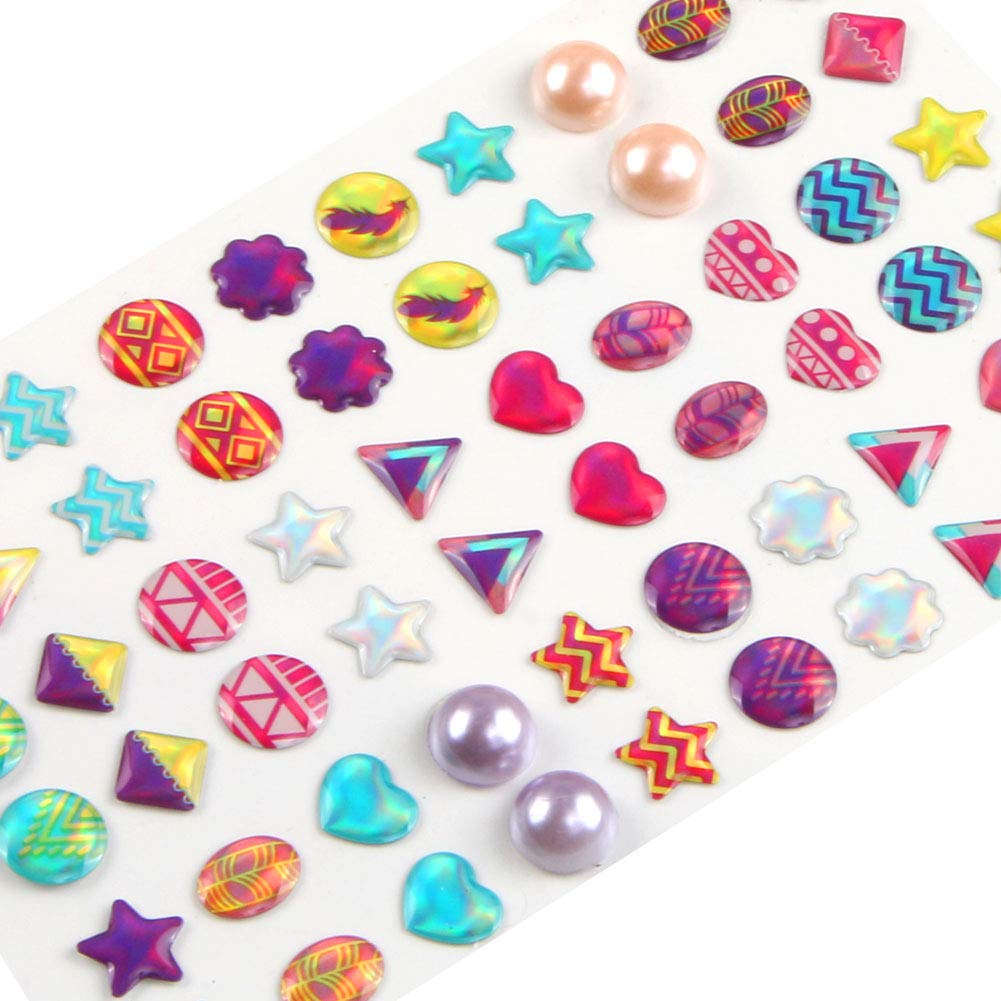 AUGSUN 240 Piece Sticker Earrings 3D Gems Girls Earrings Self-Adhesive Glitter Craft Crystal Stickers