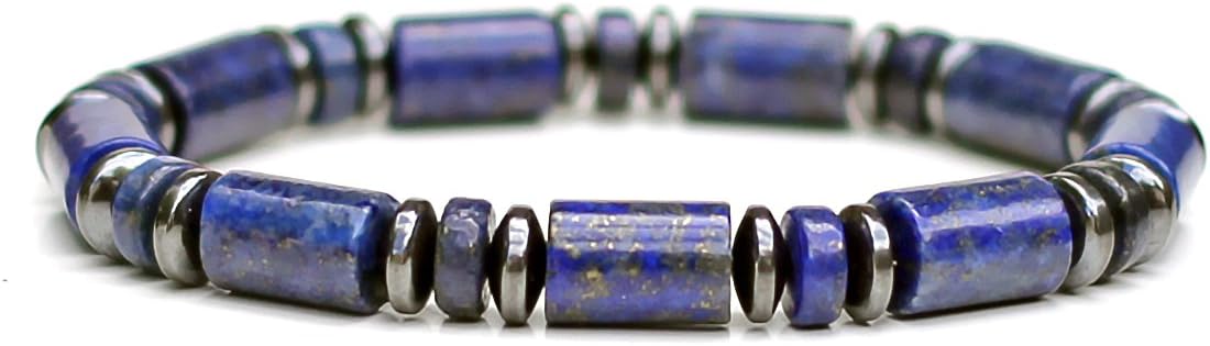 Lapis Lazuli Column Bracelet 8mm Beads Hematite Spacers Stretch Fit UK Made