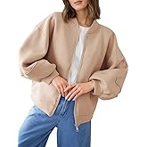 Fisoew Womens Zip Up Sweatshirt Casual Bomber Jacket Lantern Sleeve Oversized Jacket Fall Outfits 2025
