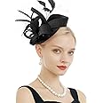 FELIZHOUSE Fascinators for Women Tea Party Hat Headband Derby Wedding Church Bridal Cocktail Feathers Hair Clip